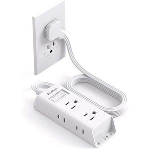 Flat Plug Power Strip, Addtam 5 ft Ultra Flat Extension Cord with 6 Outlets